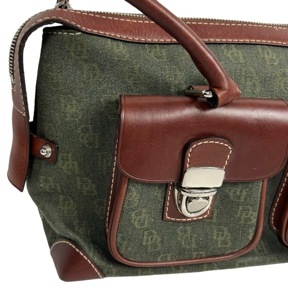 DOONEY & BOURKE Green logo fabric with Brown leather trims Satchel Bag - Picture 9 of 15